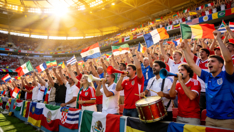 世界杯比赛现场球迷热烈欢呼的壮观场面